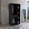Tuhome Misuri Wardrobe Armoire with Double Door. Drawer. Metal Rods. and Open Shelves-Black CLW9089